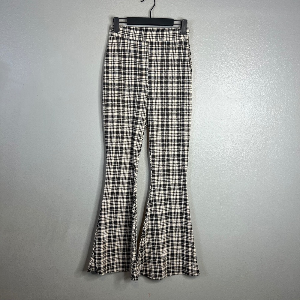 Nasty Gal Plaid Bell Bottom Pants Sz 4 Flare Y2K Retro 70s Punk Dark Academia